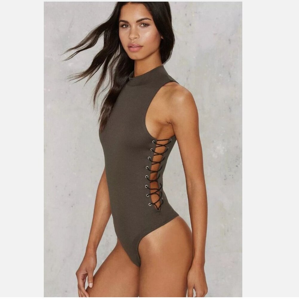 Nasty Gal Side Lace Up Sleeveless Bodysuit